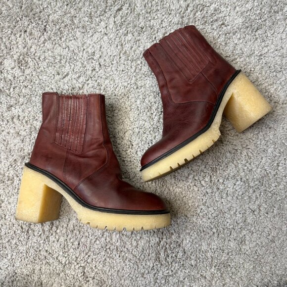 Free People James Chelsea Boot  Chunky Cherry Red Leather Womens 39.5 Platform - Picture 1 of 10